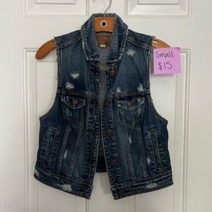 American Eagle distressed jean vest